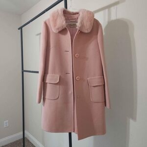 Women's Pink Coat with Faux Fur Collar